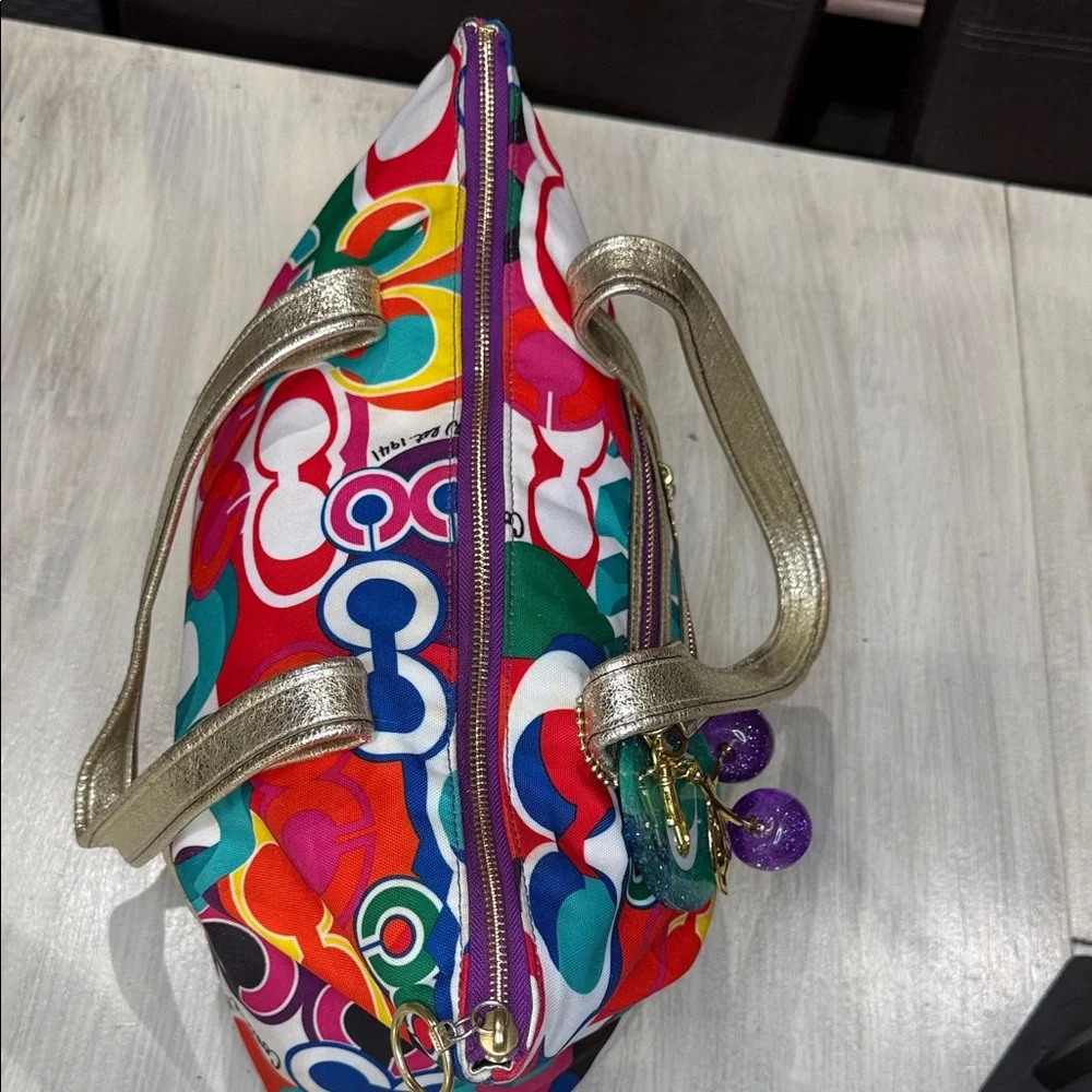 Coach Poppy Graffiti Glam C Multicolor Tote with Gold Handles EUC